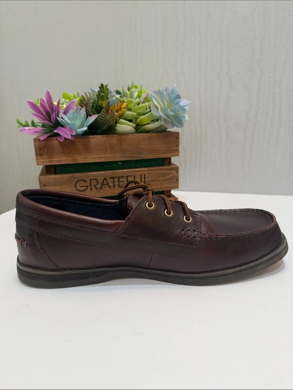 Timberland OrthoLite Classic Brown 3-Eye Leather Boat Shoes Men’s Sz 9.5